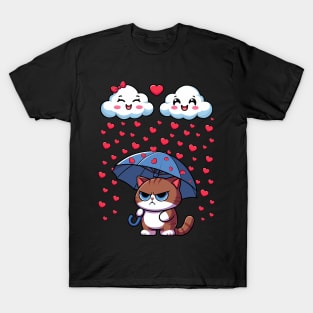 Funny Cute Single Cat Cloud Lovers Valentine's Day Heart T-Shirt